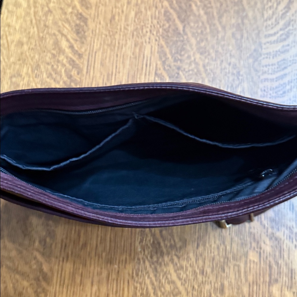 PAM BRONK leather artist original bag in oxblood red leather & Water Lily design - Picture 9 of 14